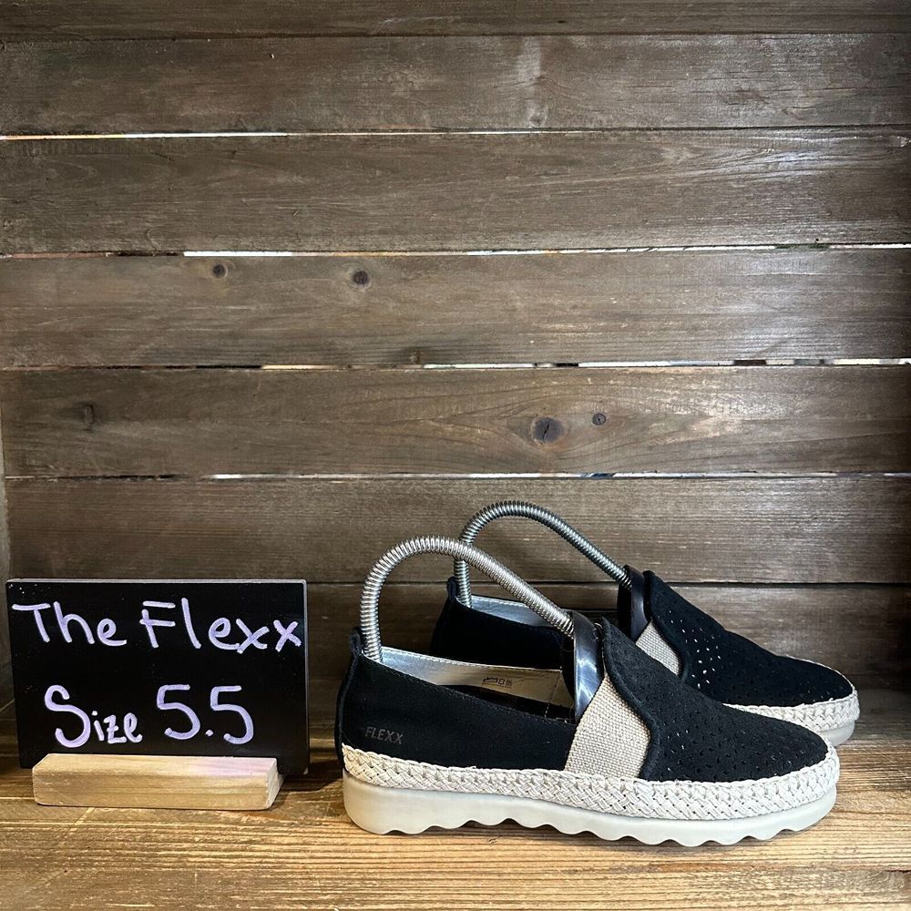 Womens The Flexx Julie Black Suede Casual Comfort Espadrilles Loafers Size 5.5 M